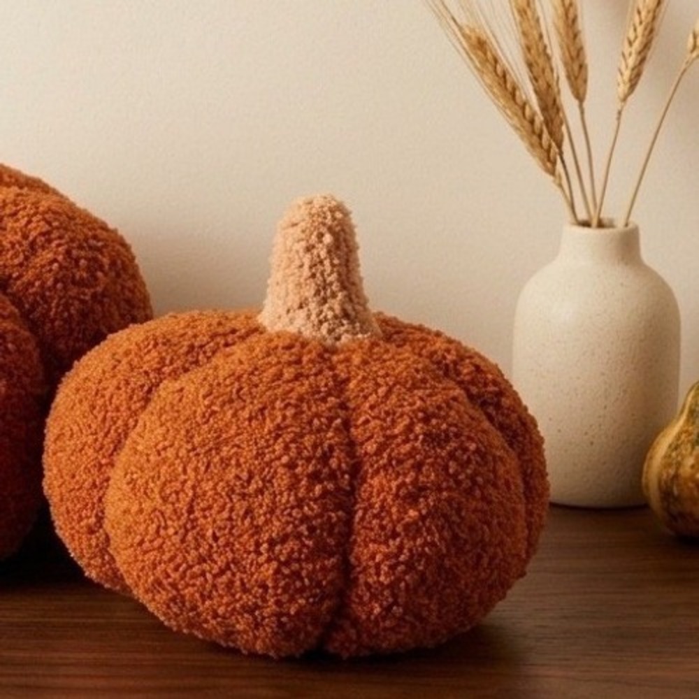 Cottagecore Farmhouse Decorative Pumpkin Sherpa 8 inch Plush Rust Fall Autumn